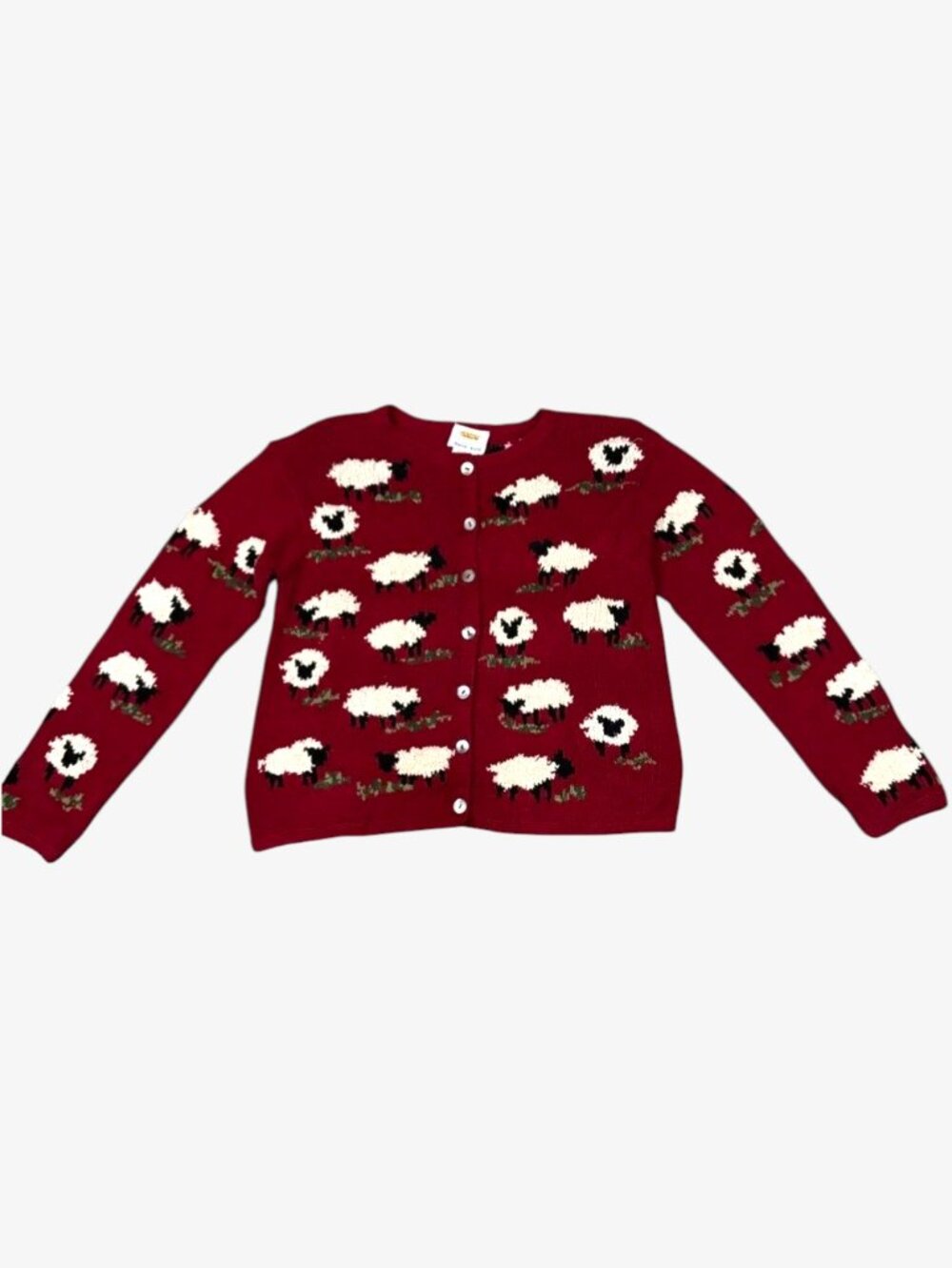 Vintage Talbots Hand Knit Sheep Cardigan Size Petite Large